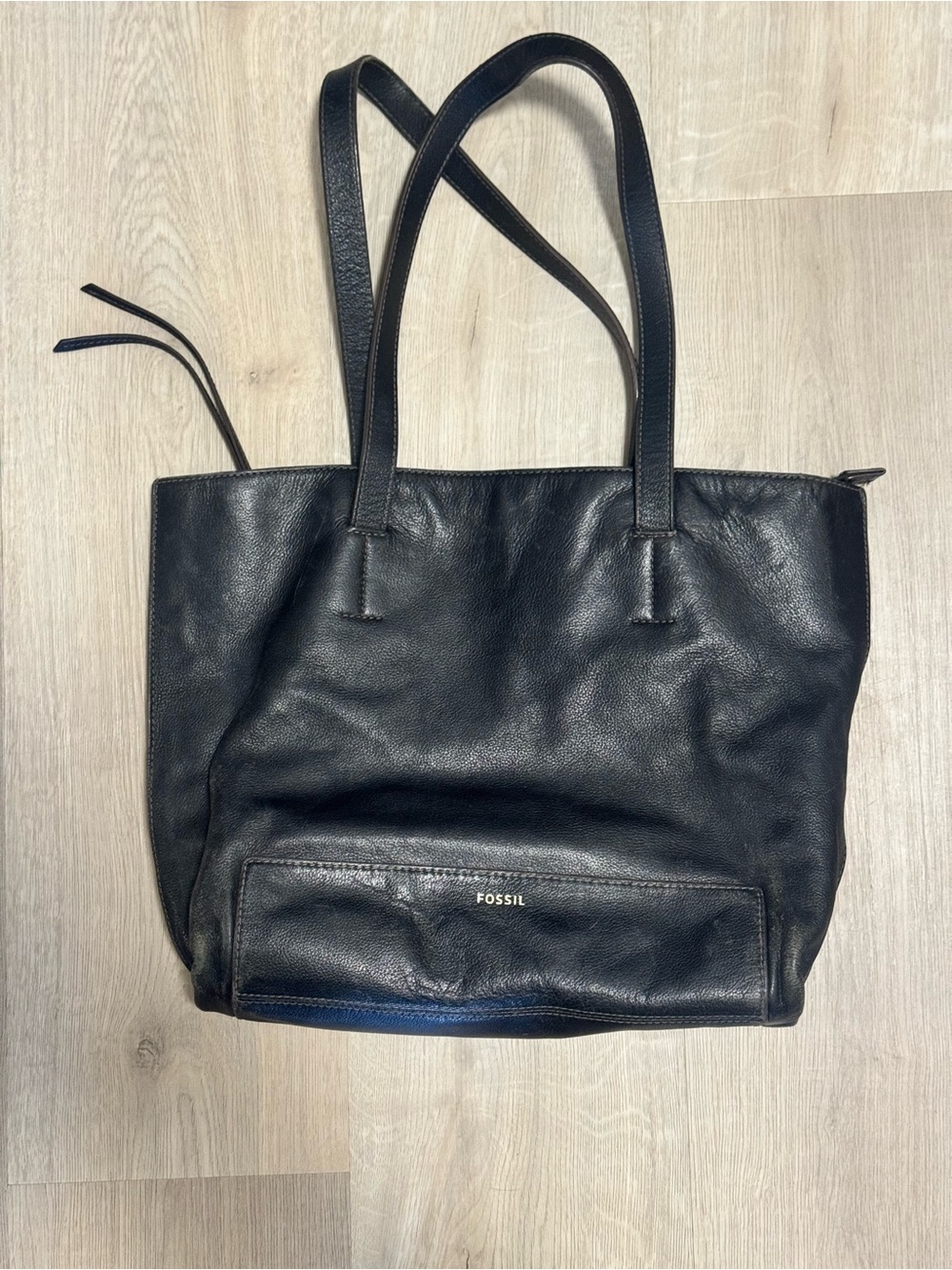 Fossil Black Leather Tote Bag